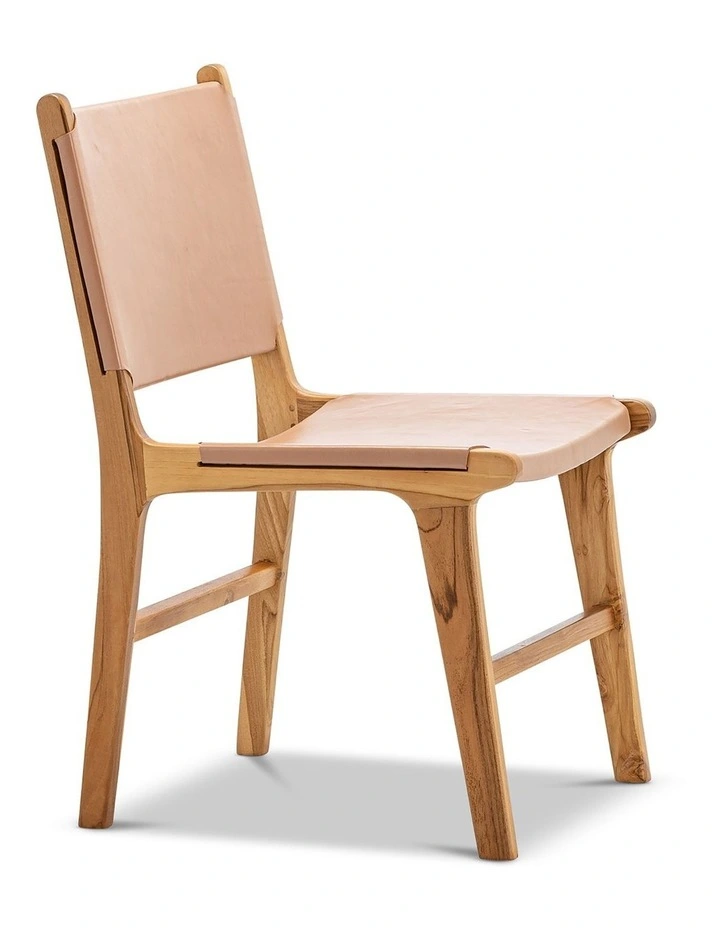 Casey Flat Leather Dining Chairs Set Of 2 In Nude Tan image 3