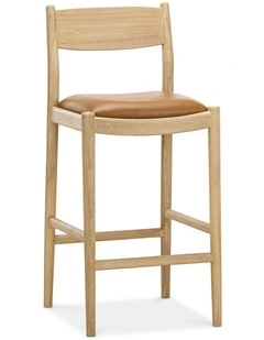 Calum Leather High Back Counter Barstool In Coco Tan