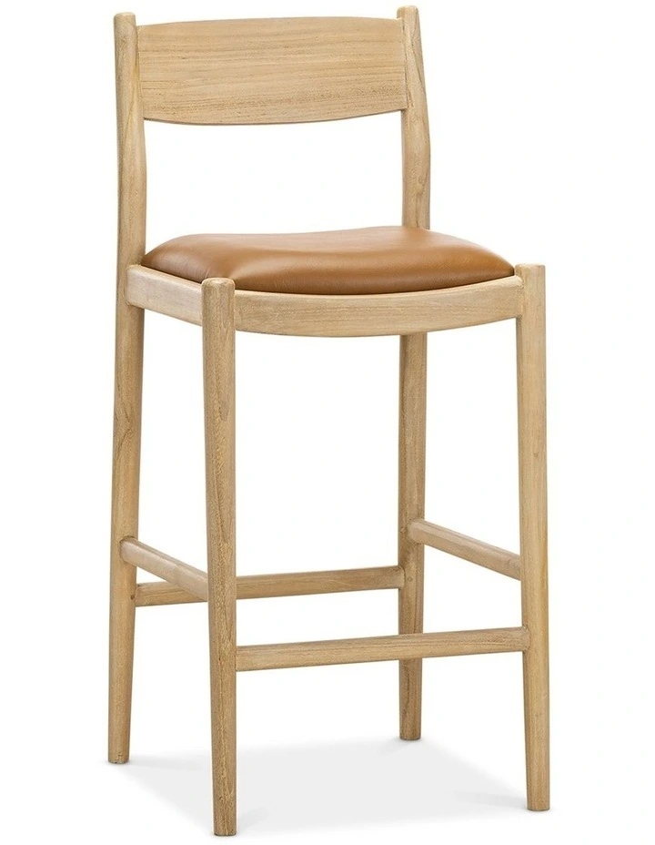 Calum Leather High Back Counter Barstool In Coco Tan image 1