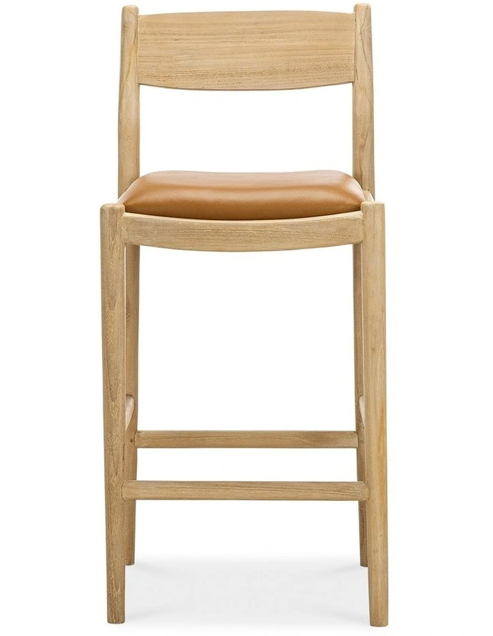 Calum Leather High Back Counter Barstool In Coco Tan image 2