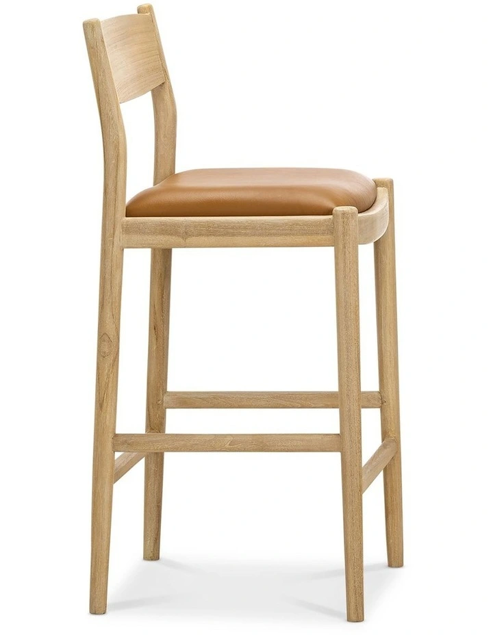 Calum Leather High Back Counter Barstool In Coco Tan image 3