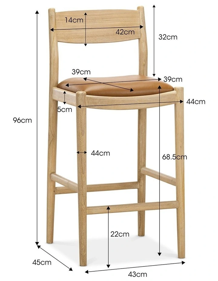 Calum Leather High Back Counter Barstool In Coco Tan image 7
