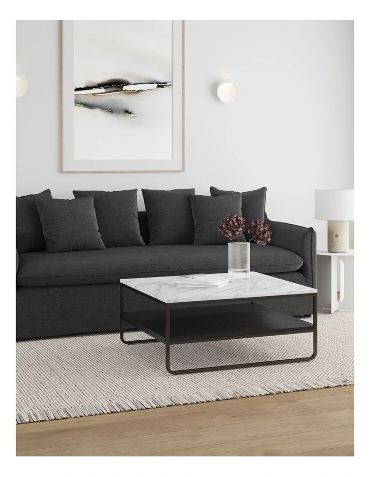 Estoria White Marble Square Coffee Table In Black image 2