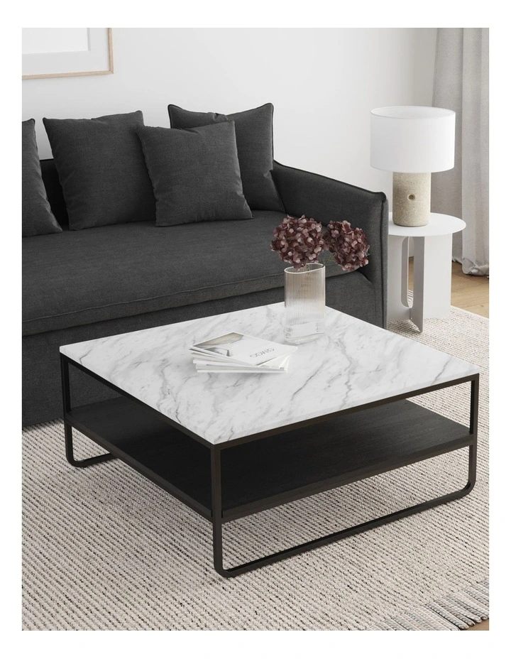 Estoria White Marble Square Coffee Table In Black image 3