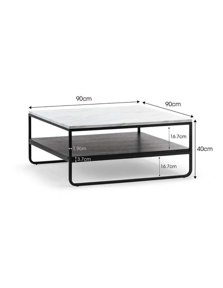 Estoria White Marble Square Coffee Table In Black image 7