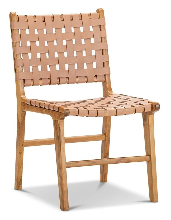 Casey Woven Leather Dining Chairs Set Of 2 In Nude Tan image 1