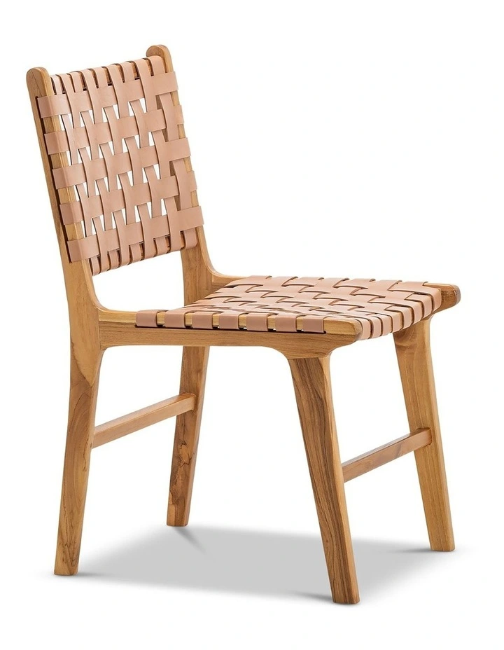 Casey Woven Leather Dining Chairs Set Of 2 In Nude Tan image 3