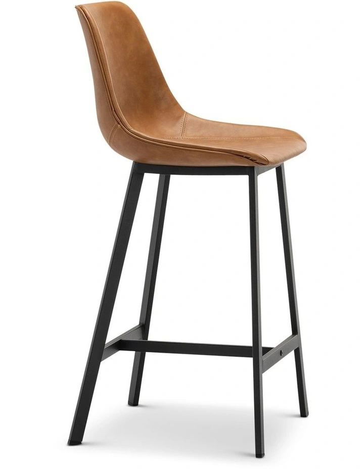 Hanns Premium Vegan Leather High Back Barstool 67cm Set Of 2 In Whiskey Tan image 3