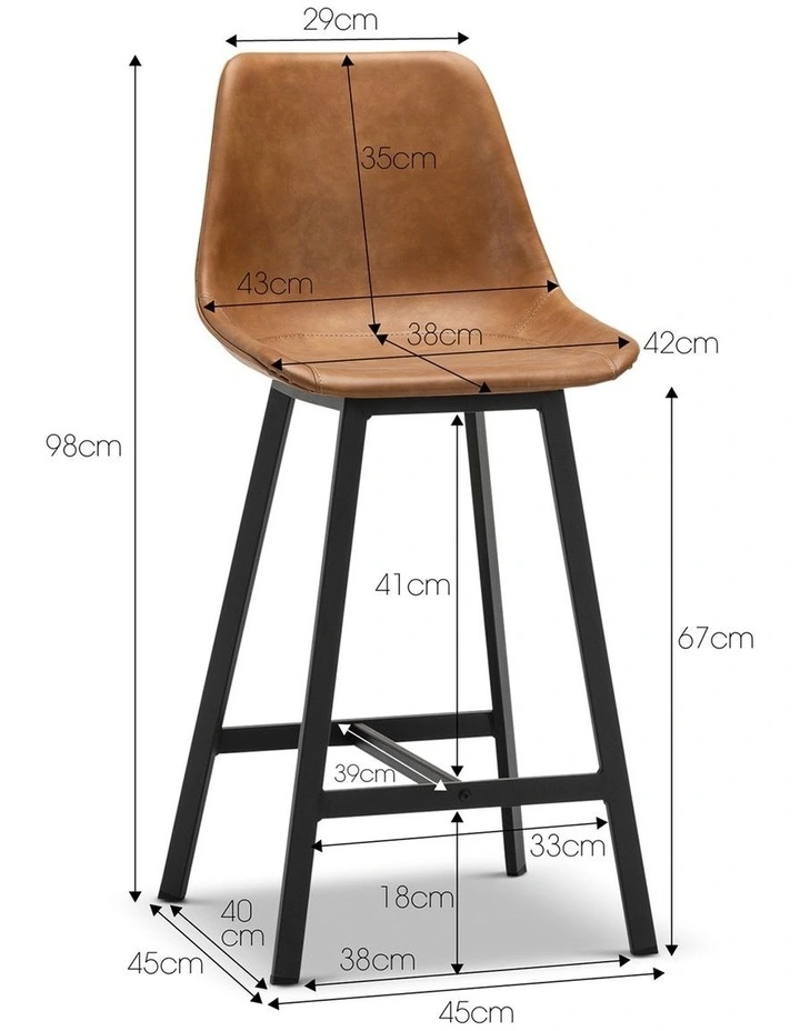 Hanns Premium Vegan Leather High Back Barstool 67cm Set Of 2 In Whiskey Tan image 7