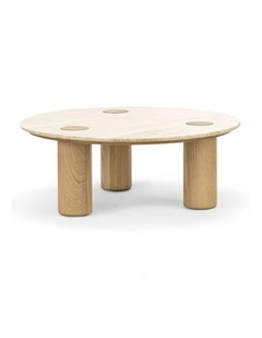 Ayra Round Travertine Coffee Table 100cm In Cream & Natural Oak
