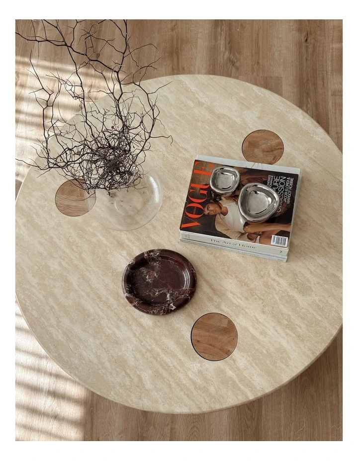 Ayra Round Travertine Coffee Table 100cm In Cream & Natural Oak image 3