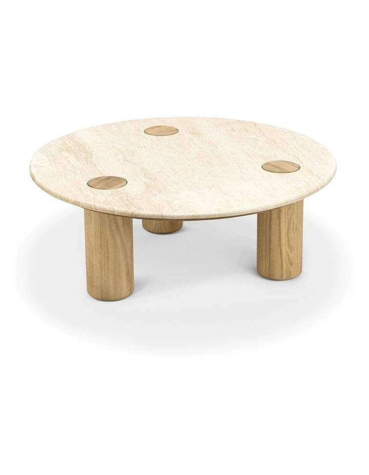Ayra Round Travertine Coffee Table 100cm In Cream & Natural Oak image 5