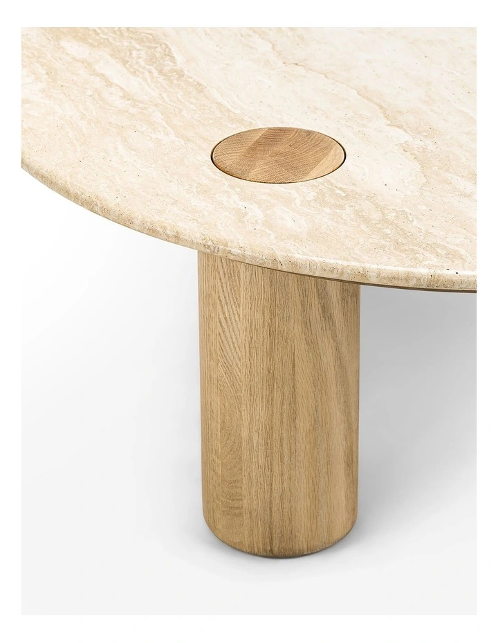Ayra Round Travertine Coffee Table 100cm In Cream & Natural Oak image 6