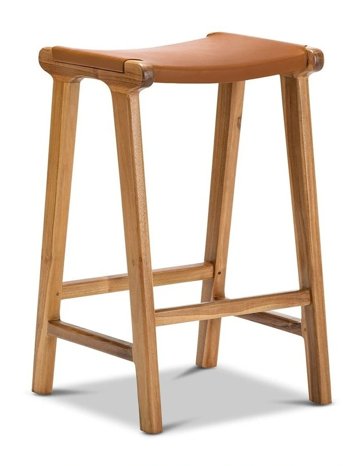 Casey Flat Leather Barstool 66cm In Coco Tan image 1