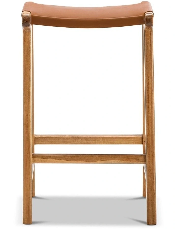 Casey Flat Leather Barstool 66cm In Coco Tan image 2