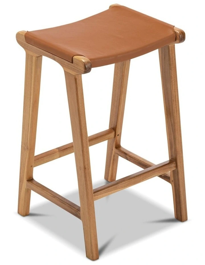 Casey Flat Leather Barstool 66cm In Coco Tan image 3