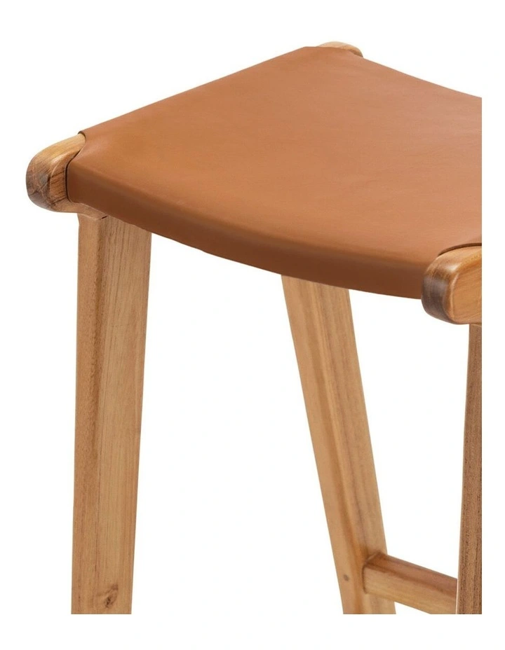 Casey Flat Leather Barstool 66cm In Coco Tan image 4