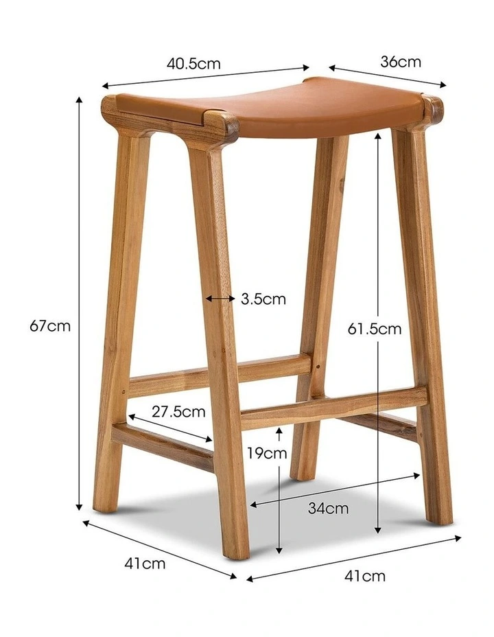 Casey Flat Leather Barstool 66cm In Coco Tan image 7