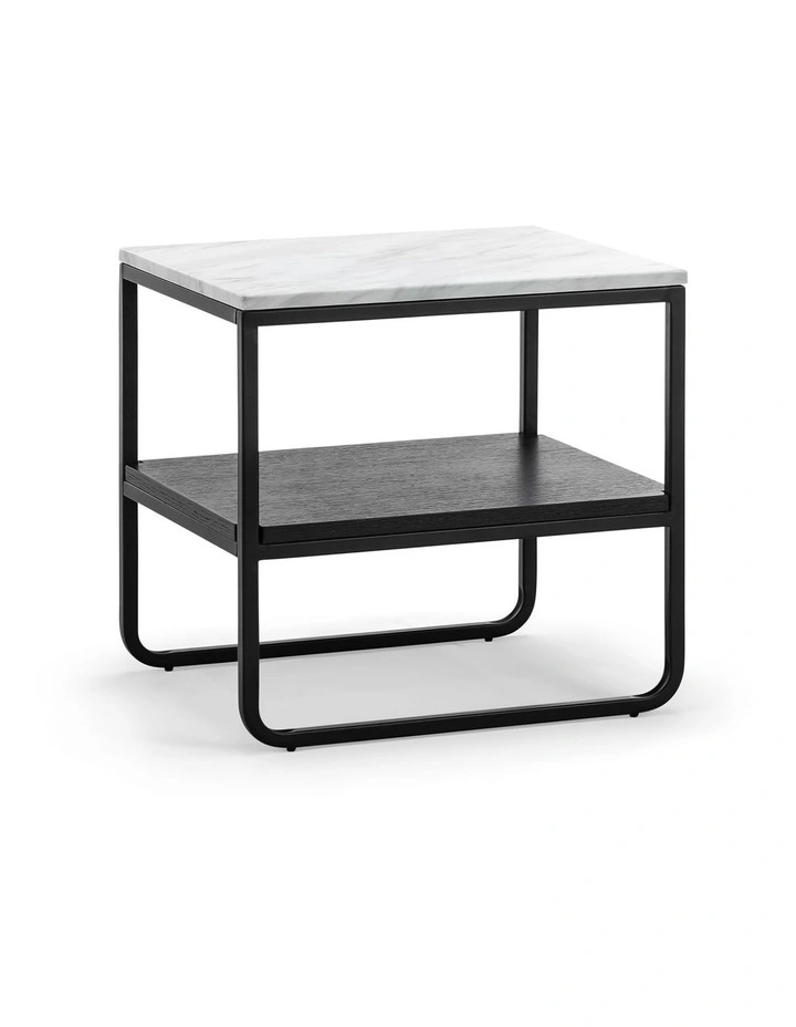 Estoria White Marble Square Side Table In Black image 1
