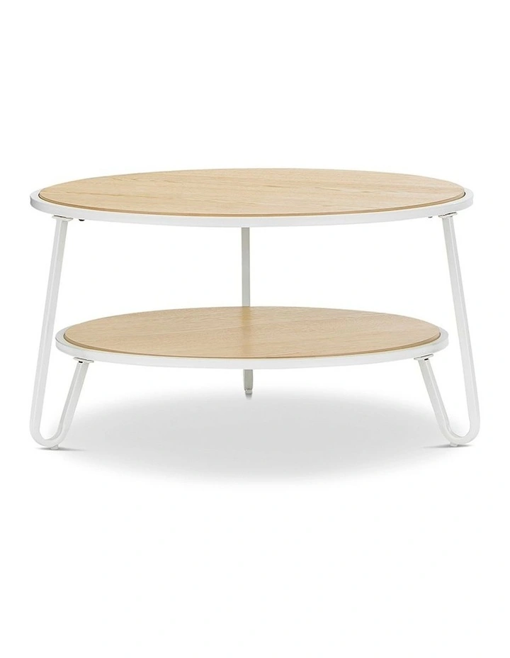 Macy Round 2 Tier Oak Coffee Table In White image 2