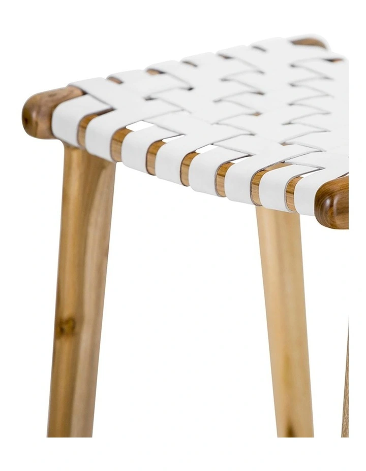 Lazie Leather Strapping Bar Stool 66cm In Teak & White image 4