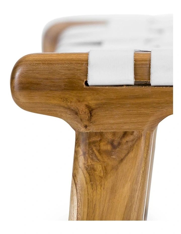 Lazie Leather Strapping Bar Stool 66cm In Teak & White image 5