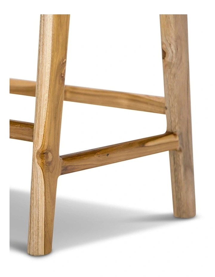 Lazie Leather Strapping Bar Stool 66cm In Teak & White image 6