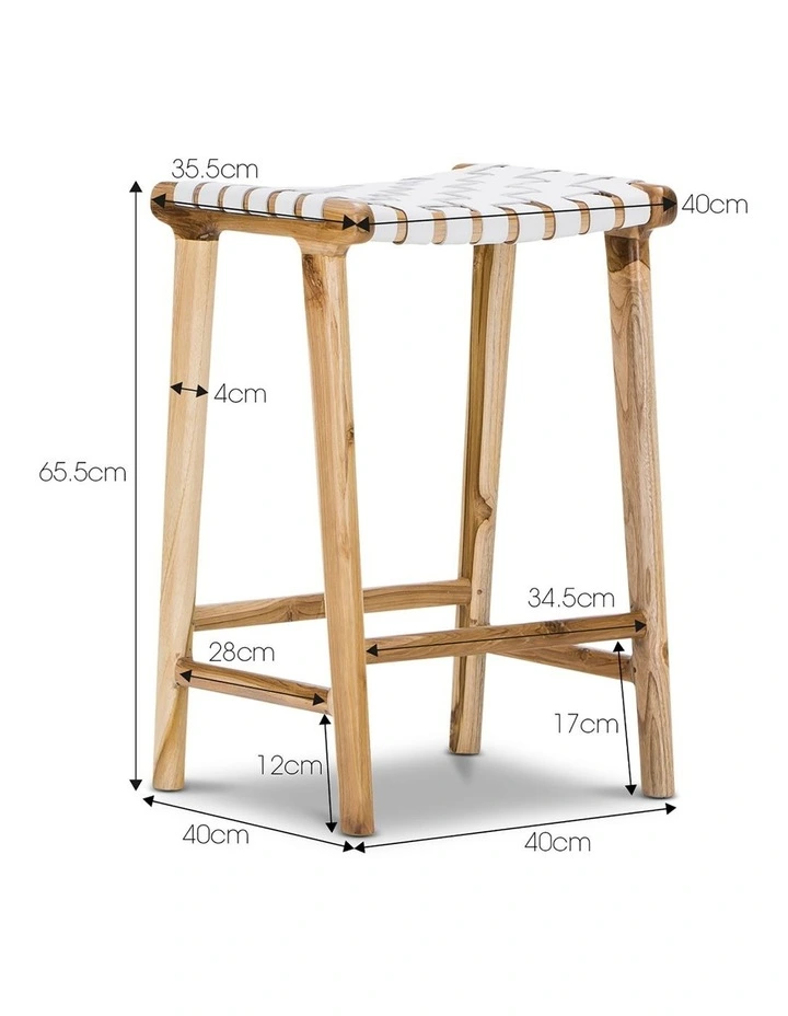 Lazie Leather Strapping Bar Stool 66cm In Teak & White image 7