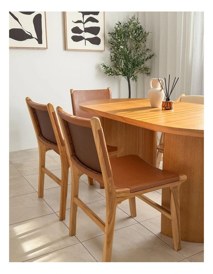 Casey Flat Leather Dining Chairs Set Of 2 In Coco Tan image 2