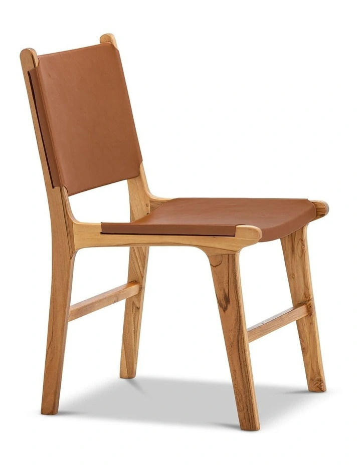 Casey Flat Leather Dining Chairs Set Of 2 In Coco Tan image 4