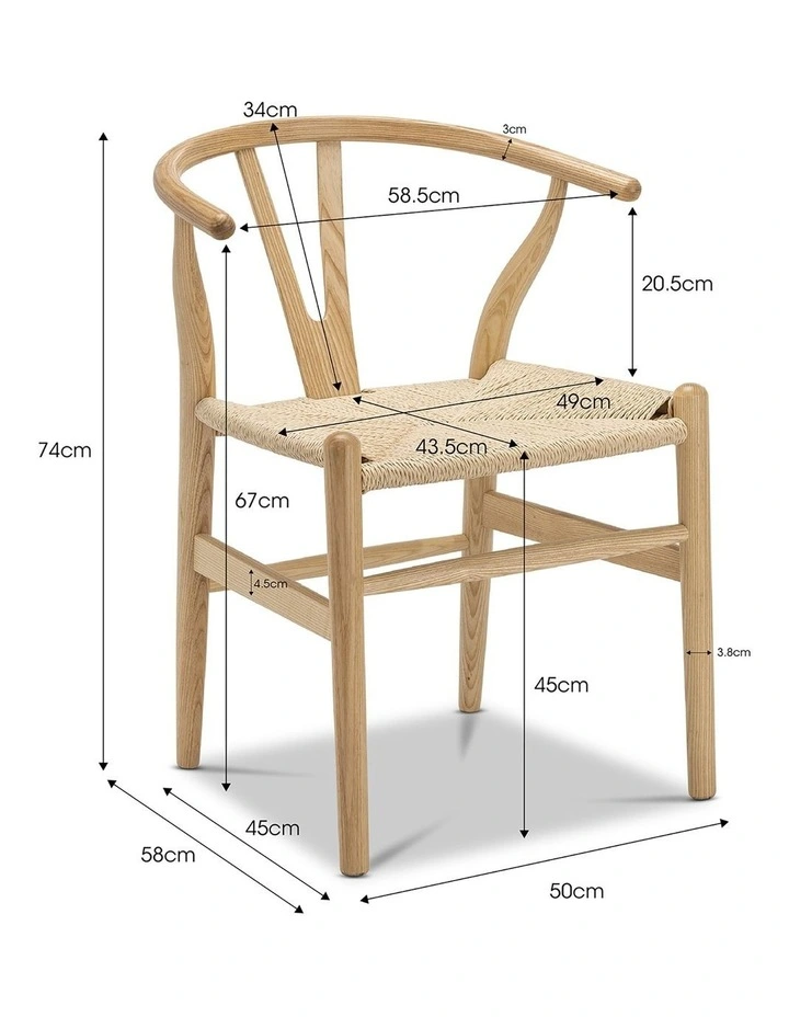 Arche Solid Ashwood Woven Cord Dining Chair Set Of 2 In Natural image 7
