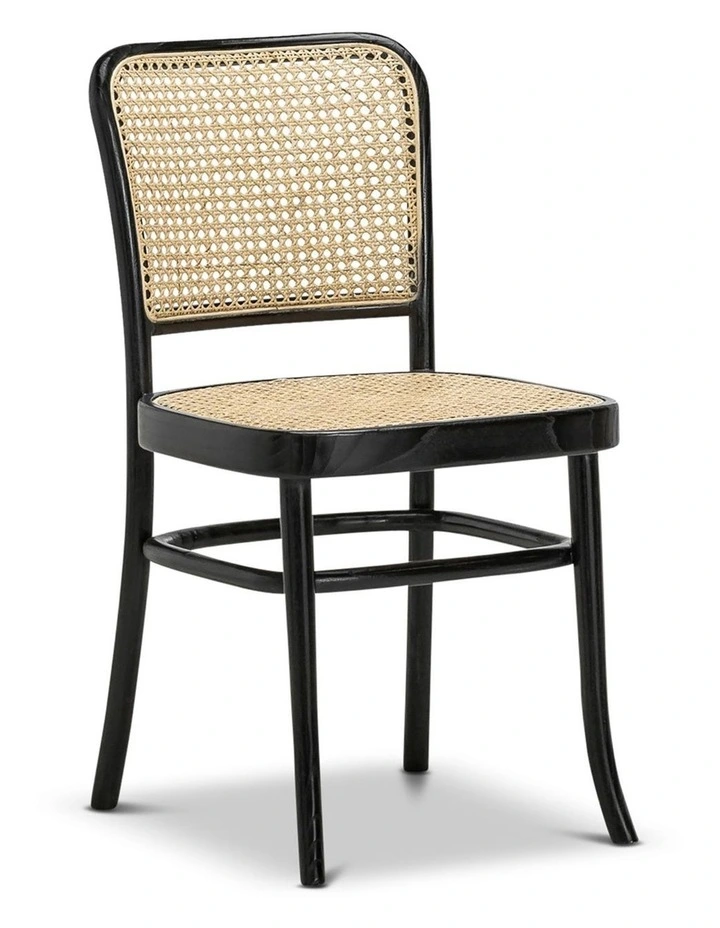 Prague Solid Teak Bentwood Cane Dining Side Chair Set Of 2 In Black & Natural image 1