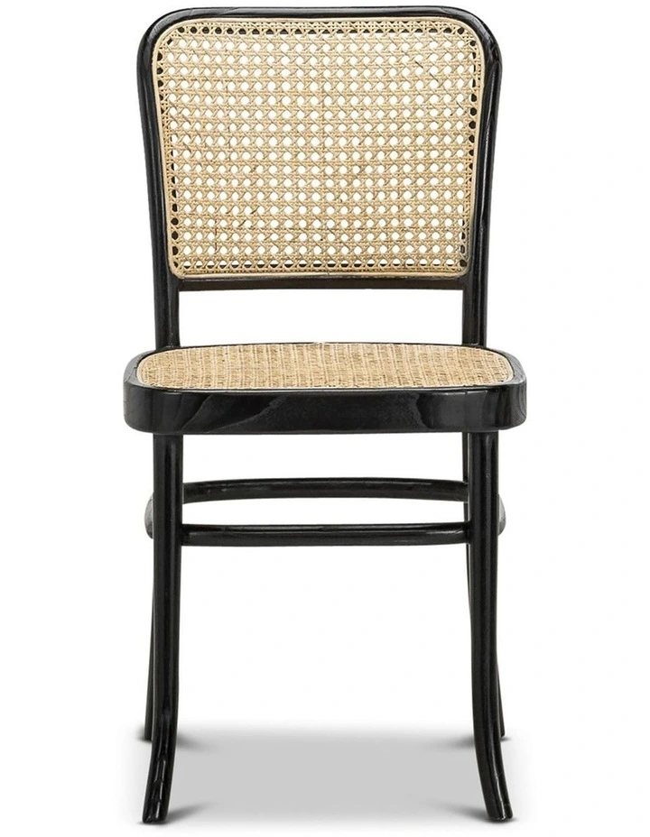 Prague Solid Teak Bentwood Cane Dining Side Chair Set Of 2 In Black & Natural image 3