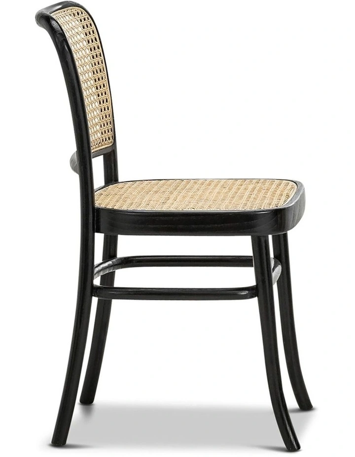Prague Solid Teak Bentwood Cane Dining Side Chair Set Of 2 In Black & Natural image 4