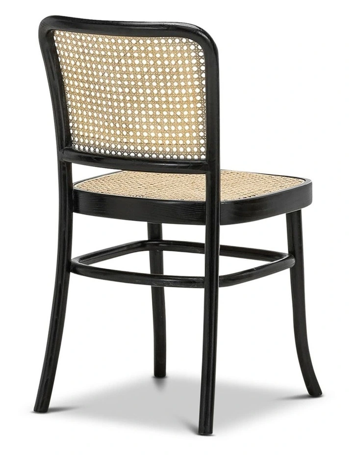 Prague Solid Teak Bentwood Cane Dining Side Chair Set Of 2 In Black & Natural image 5