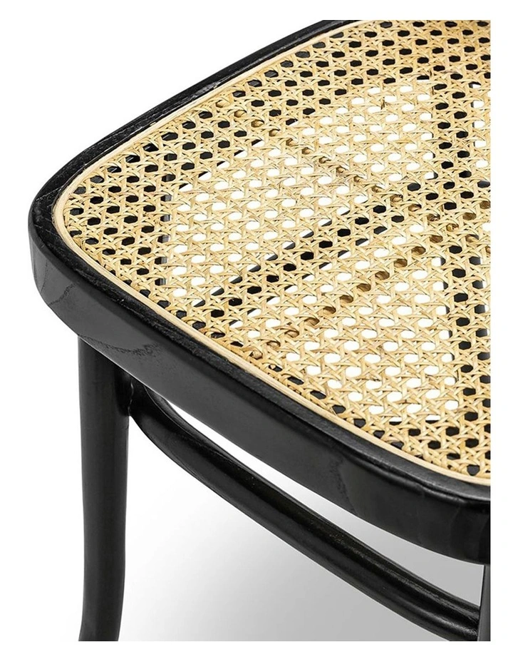 Prague Solid Teak Bentwood Cane Dining Side Chair Set Of 2 In Black & Natural image 6