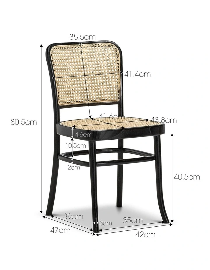 Prague Solid Teak Bentwood Cane Dining Side Chair Set Of 2 In Black & Natural image 7