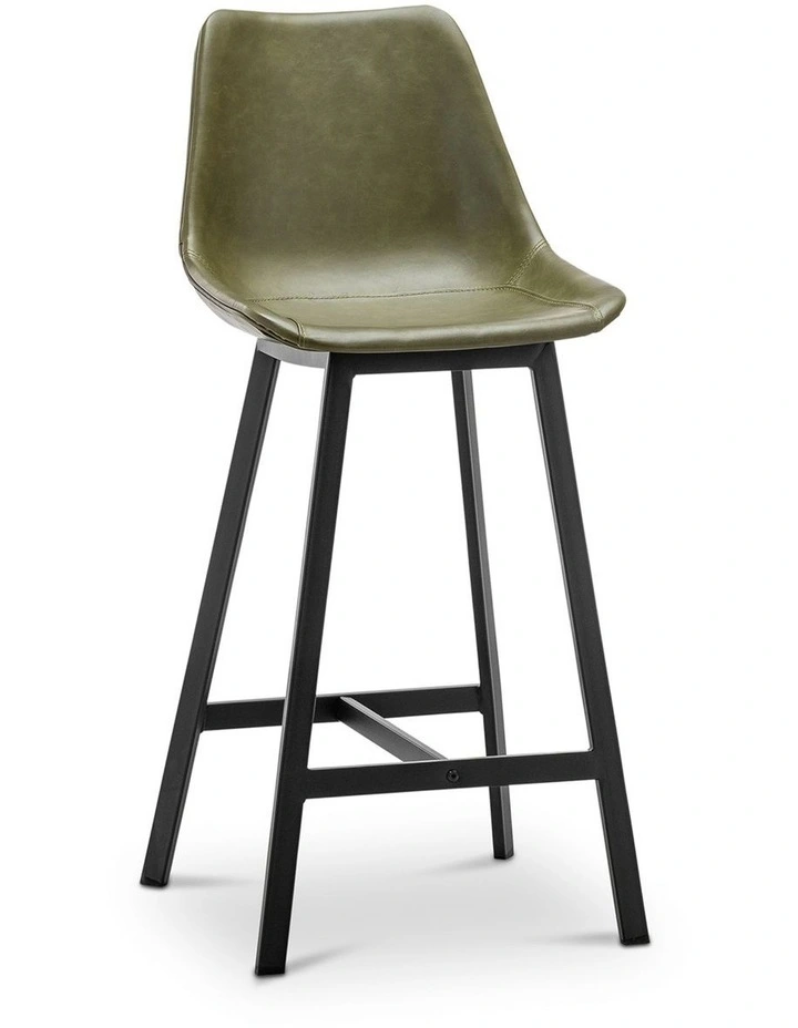 Hanns Premium Vegan Leather High Back Barstool 67cm Set Of 2 In Vintage Green image 1