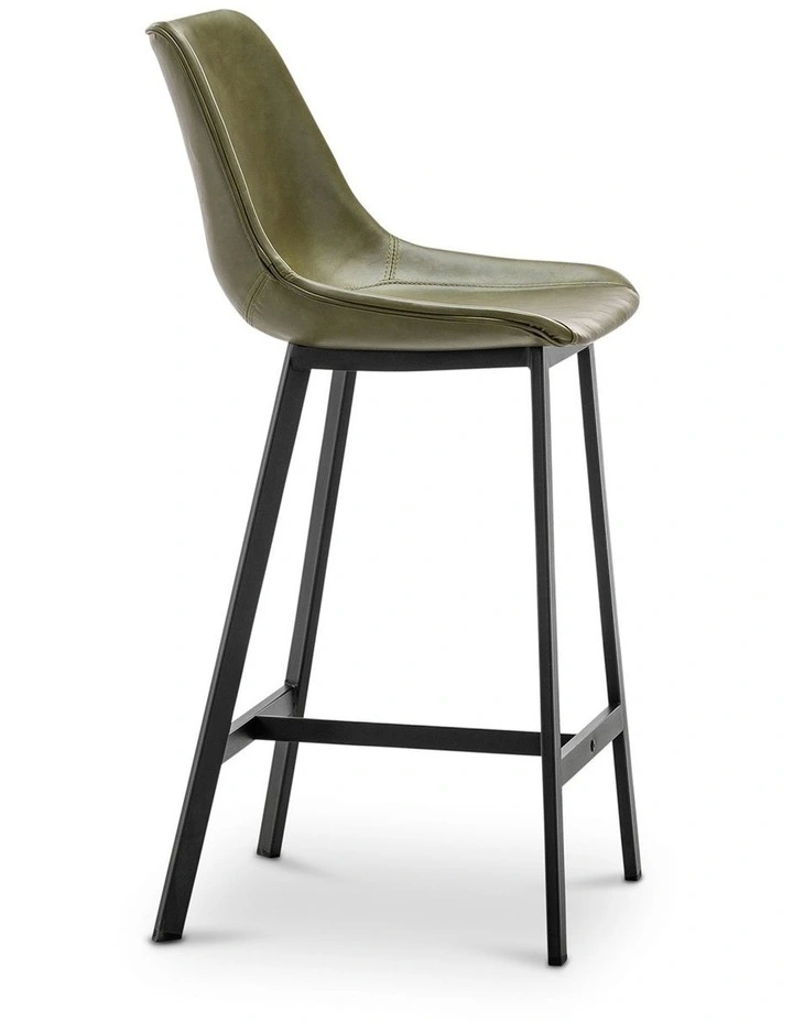 Hanns Premium Vegan Leather High Back Barstool 67cm Set Of 2 In Vintage Green image 3