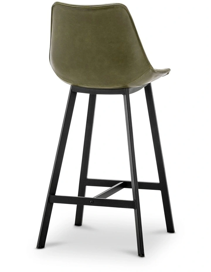 Hanns Premium Vegan Leather High Back Barstool 67cm Set Of 2 In Vintage Green image 4