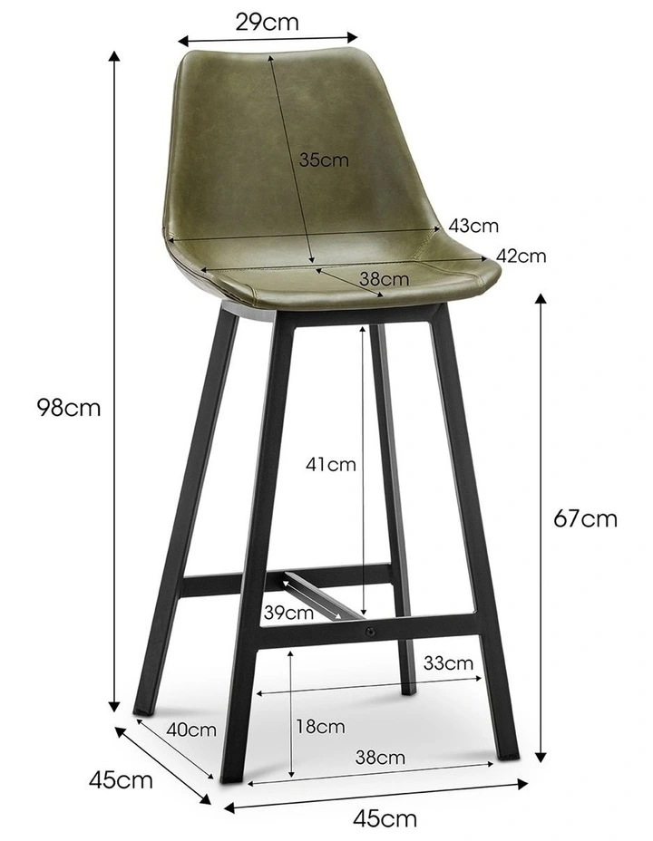 Hanns Premium Vegan Leather High Back Barstool 67cm Set Of 2 In Vintage Green image 7