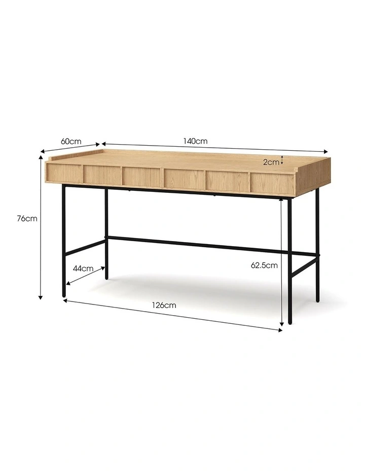Linea 2 Drawer Desk 140cm in Natural Oak image 6