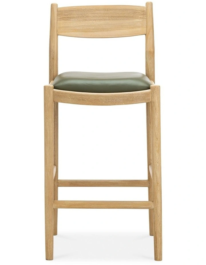 Calum Leather High Back Counter Barstool In Olive Green image 2