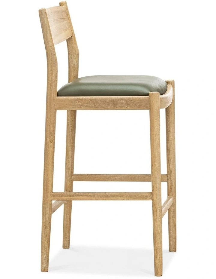 Calum Leather High Back Counter Barstool In Olive Green image 3
