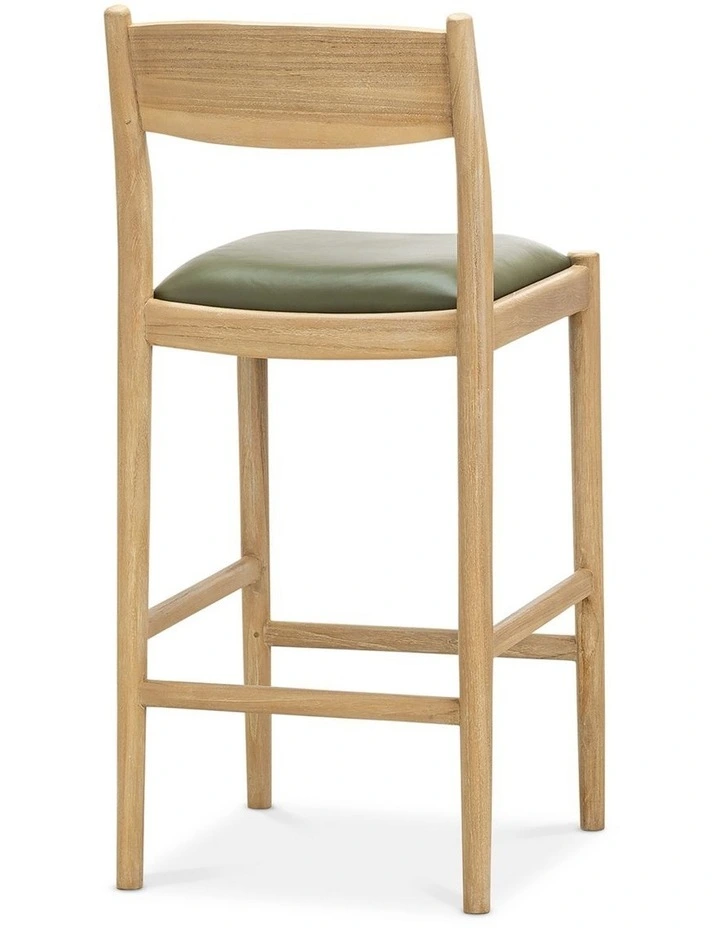 Calum Leather High Back Counter Barstool In Olive Green image 4