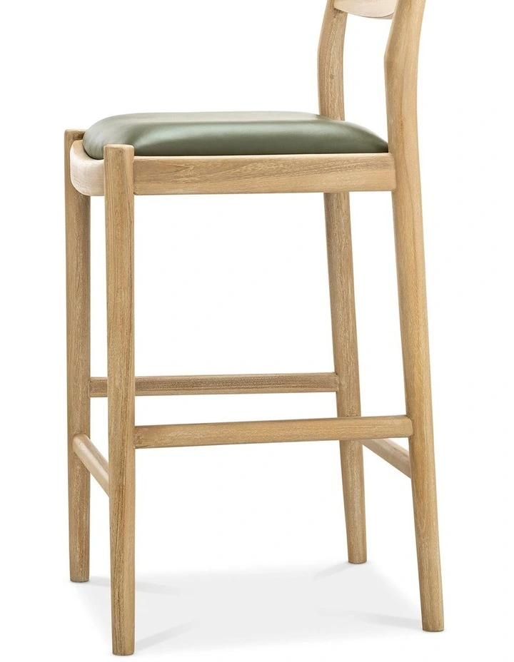 Calum Leather High Back Counter Barstool In Olive Green image 6