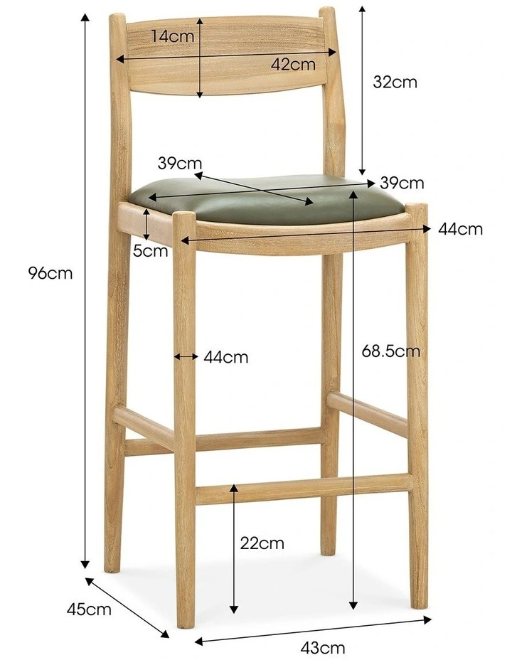Calum Leather High Back Counter Barstool In Olive Green image 7