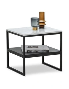 Ebonie White Marble Square Side Table In Black