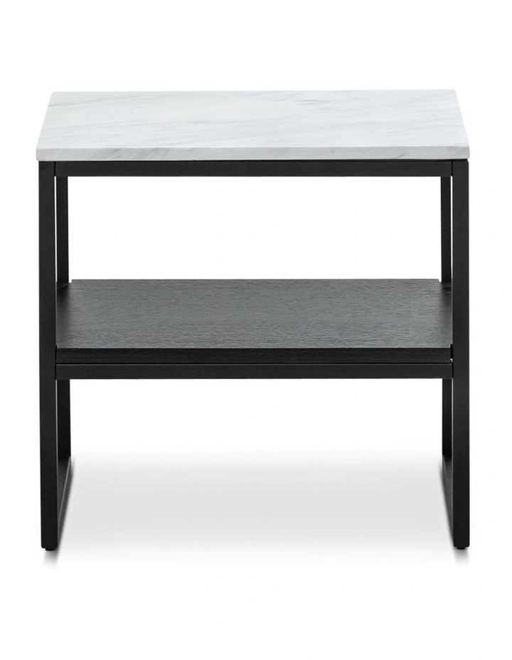 Ebonie White Marble Square Side Table In Black image 2