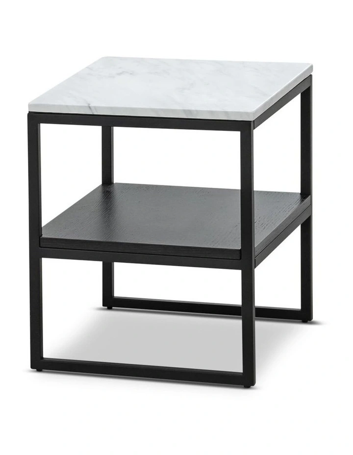 Ebonie White Marble Square Side Table In Black image 3